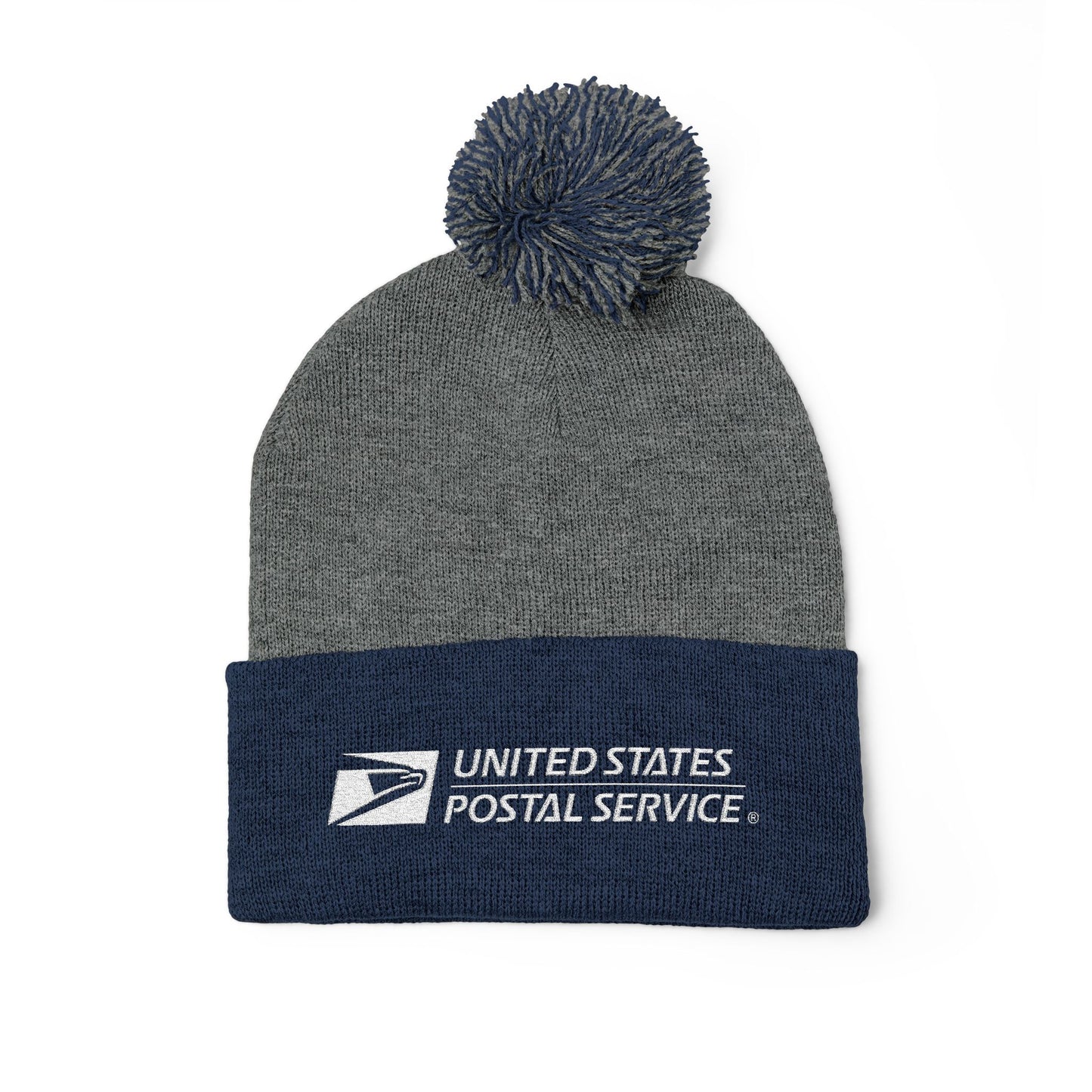 USPS Embroidered White Print Pom-Pom Beanie/Skully