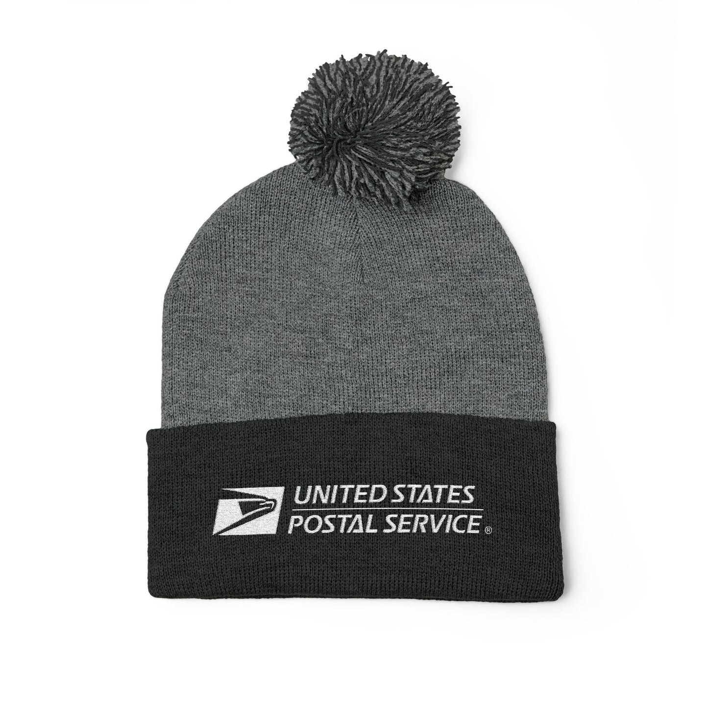 USPS Embroidered White Print Pom-Pom Beanie/Skully