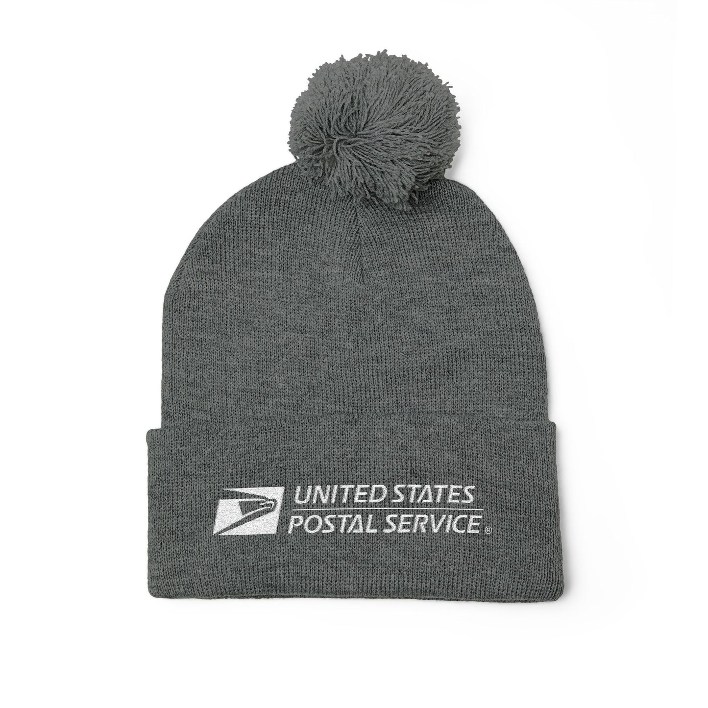 USPS Embroidered White Print Pom-Pom Beanie/Skully