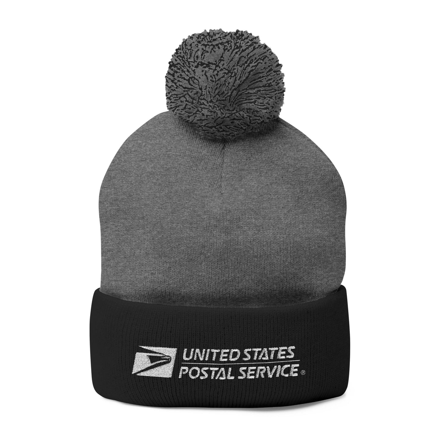 USPS Embroidered White Print Pom-Pom Beanie/Skully