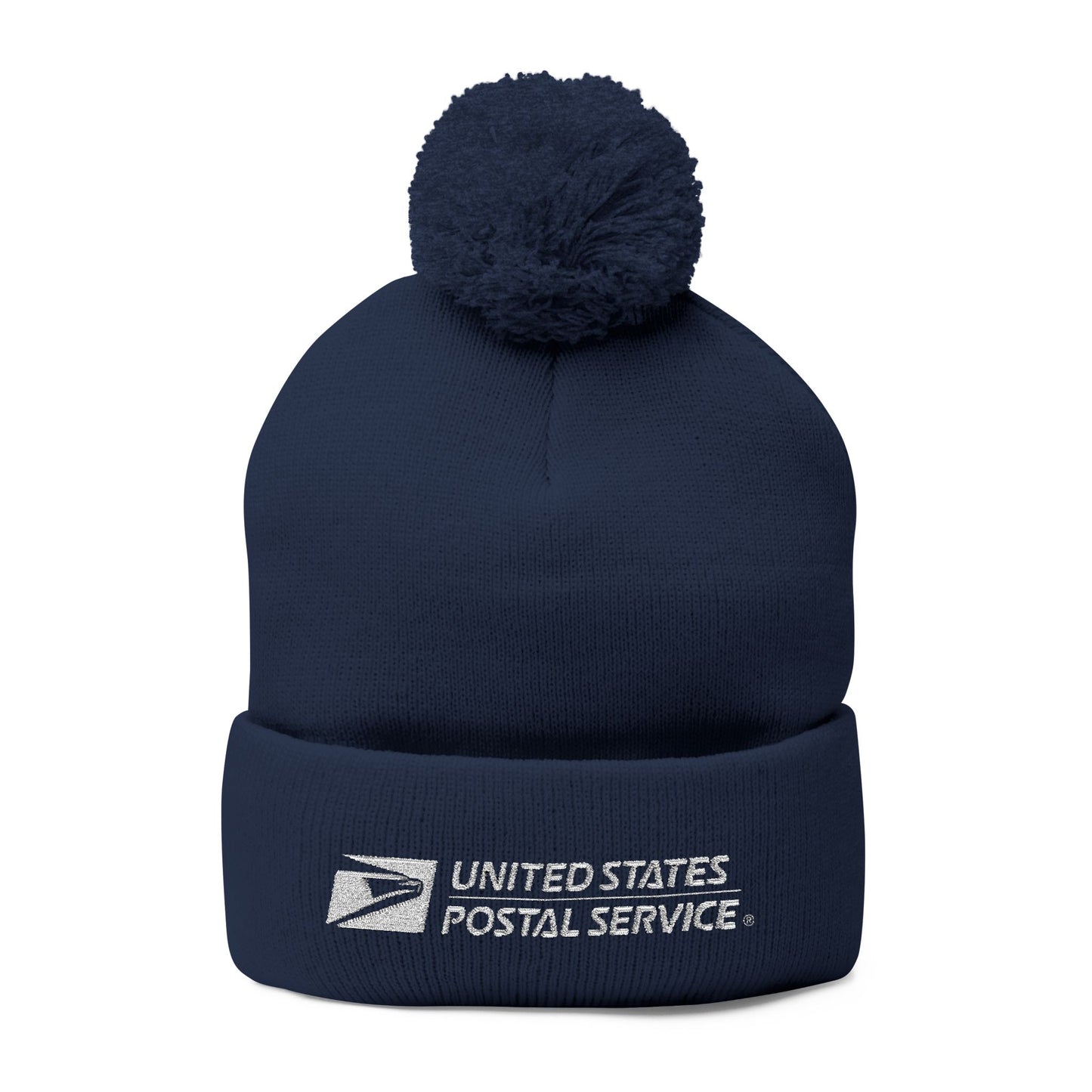 USPS Embroidered White Print Pom-Pom Beanie/Skully