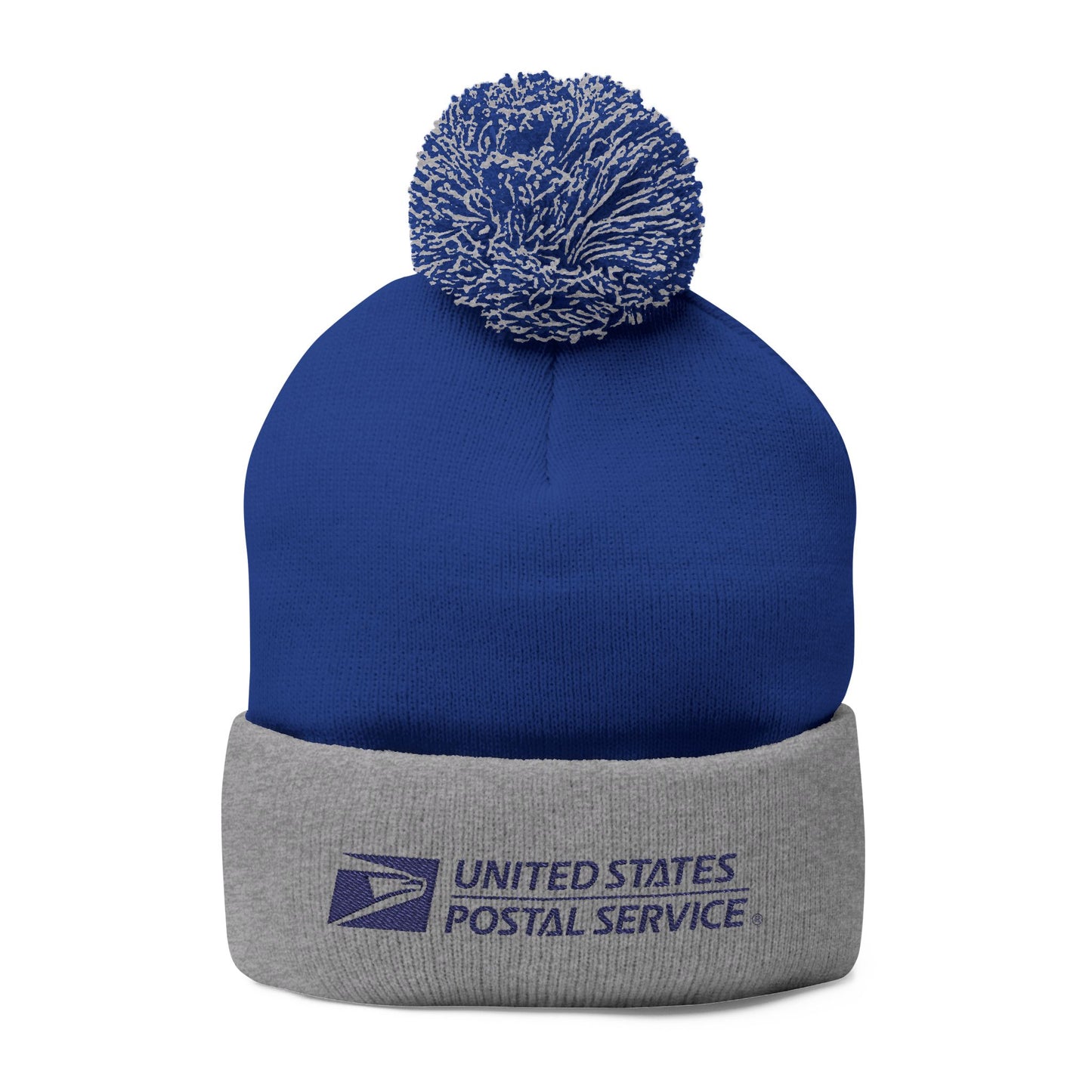 USPS Embroidered Blue Print Pom-Pom Beanie/Skully