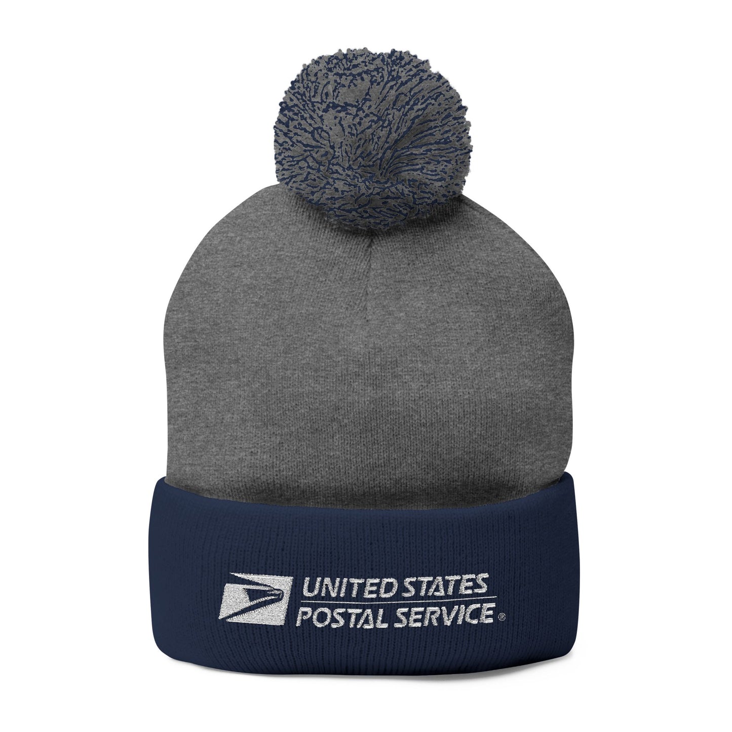 USPS Embroidered White Print Pom-Pom Beanie/Skully