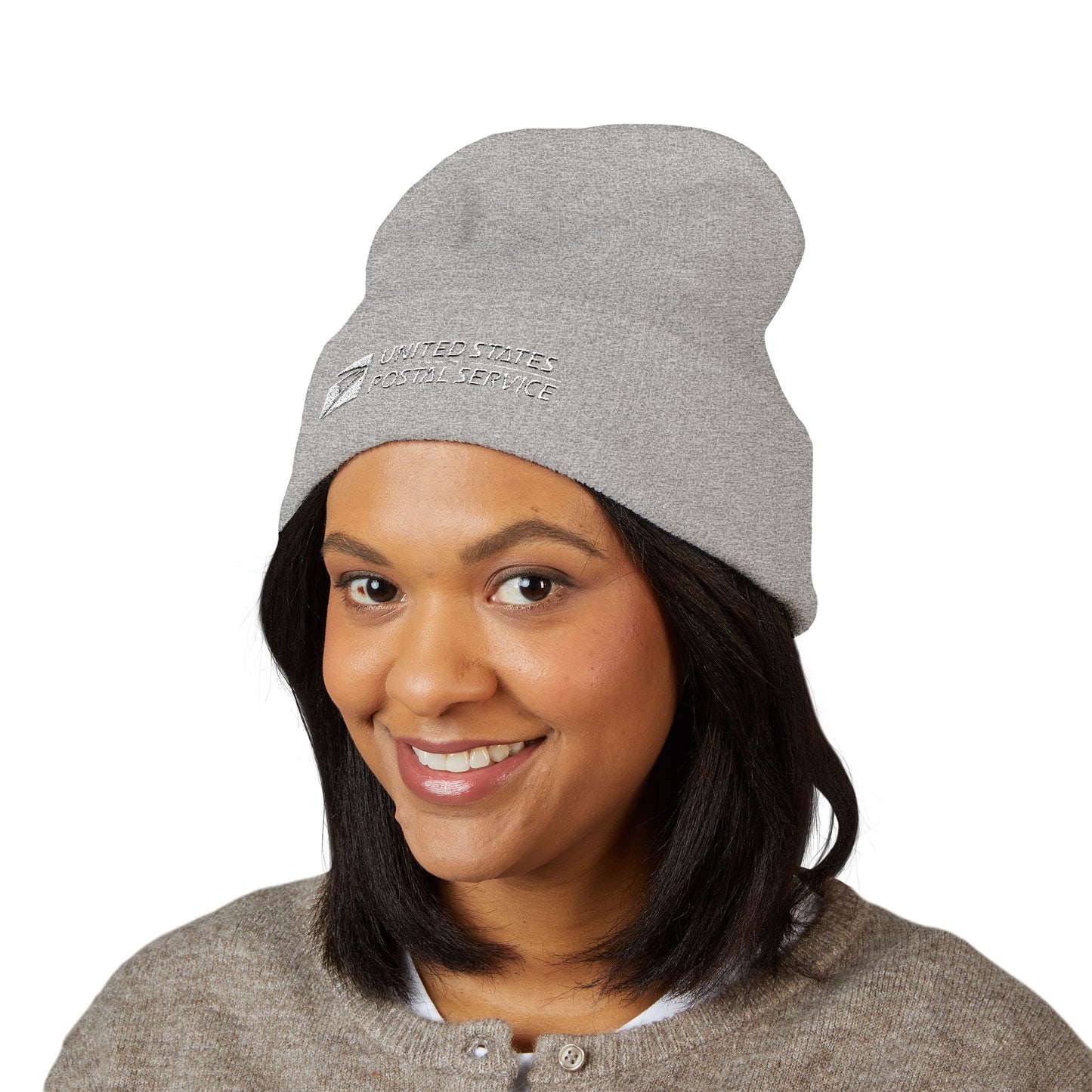 USPS Embroidered White Print Cuffed Beanie/Skully