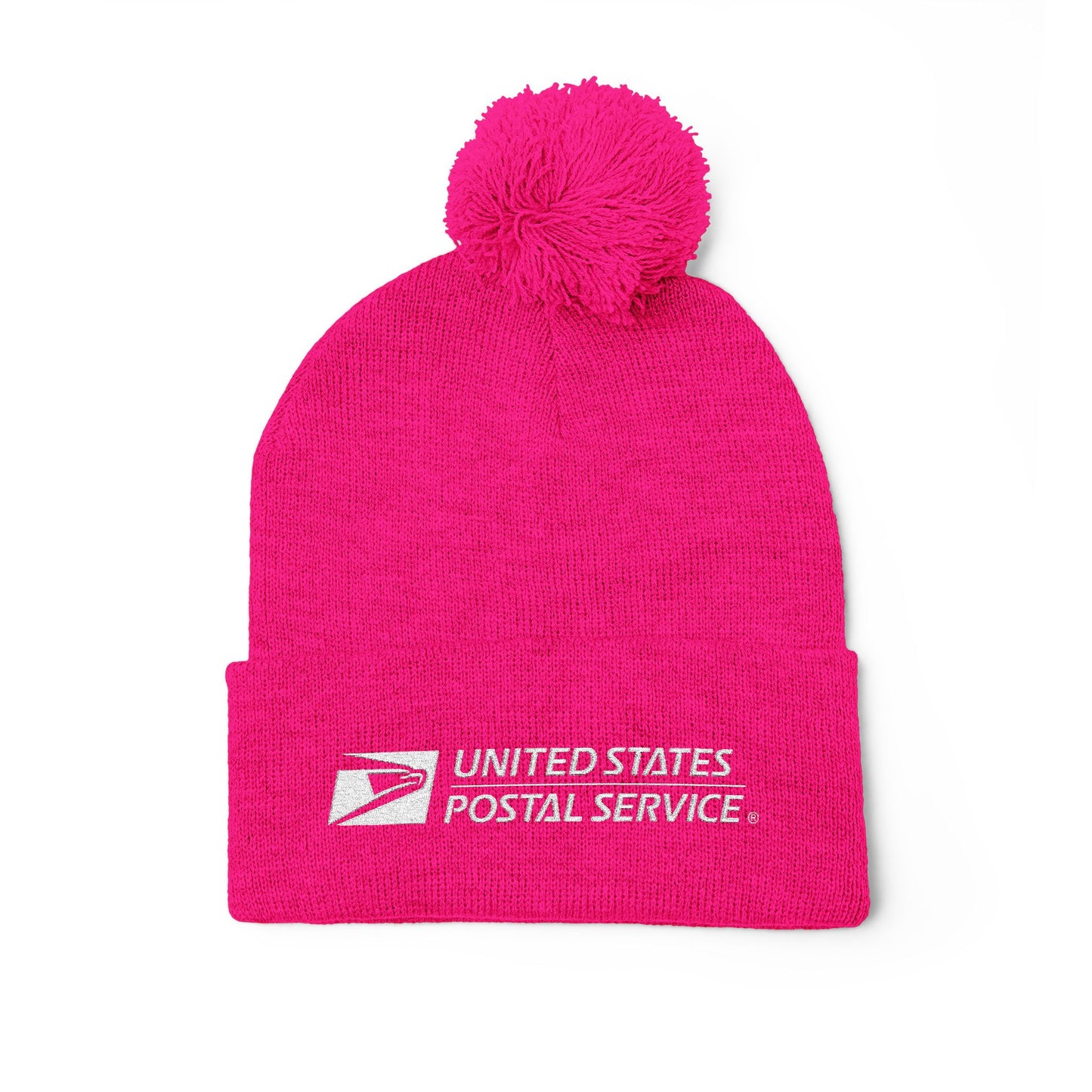 USPS Embroidered White Print Pom-Pom Beanie/Skully