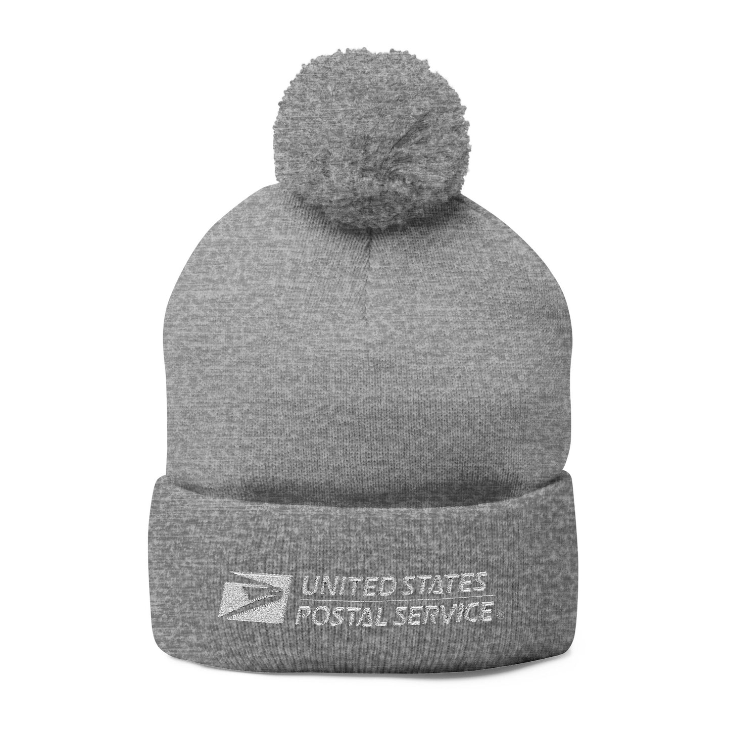 USPS Embroidered White Print Pom-Pom Beanie/Skully