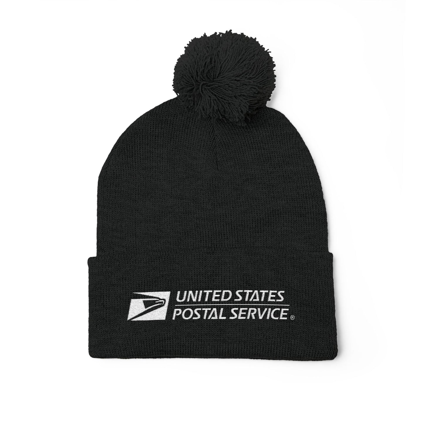 USPS Embroidered White Print Pom-Pom Beanie/Skully