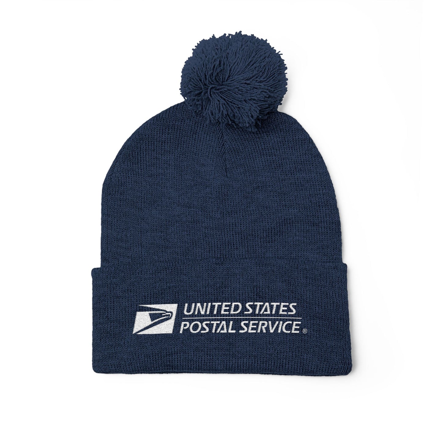 USPS Embroidered White Print Pom-Pom Beanie/Skully