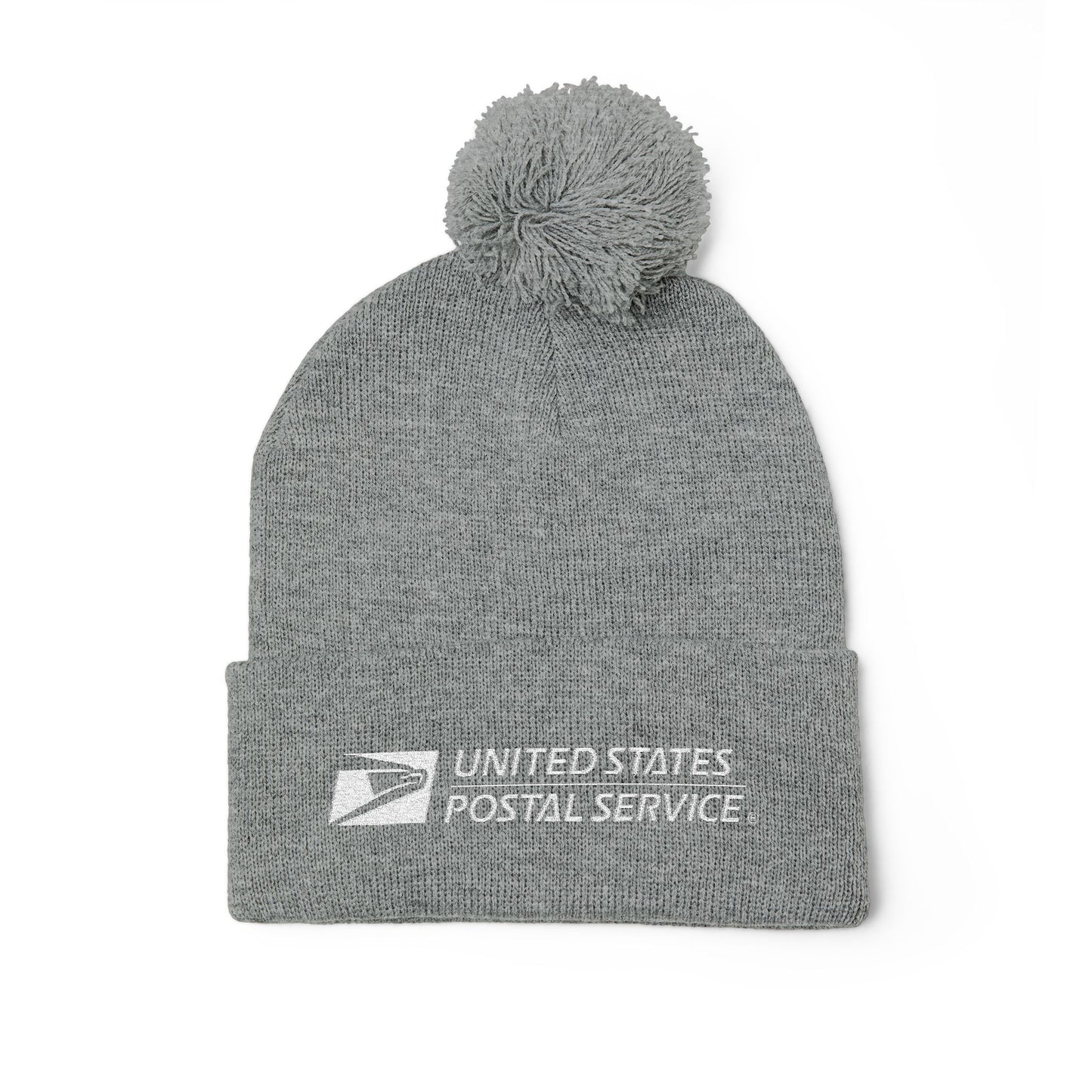 USPS Embroidered White Print Pom-Pom Beanie/Skully