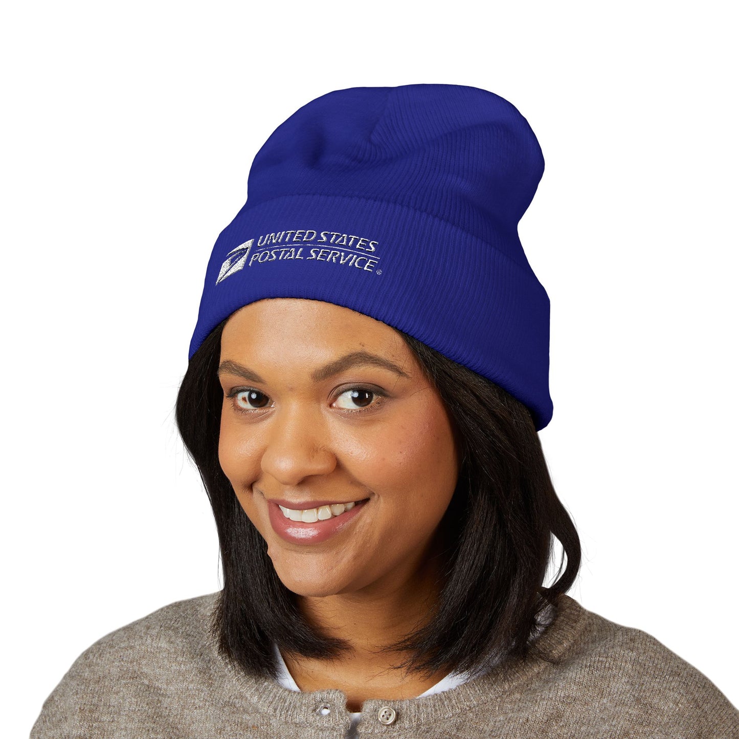 USPS Embroidered White Print Cuffed Beanie/Skully