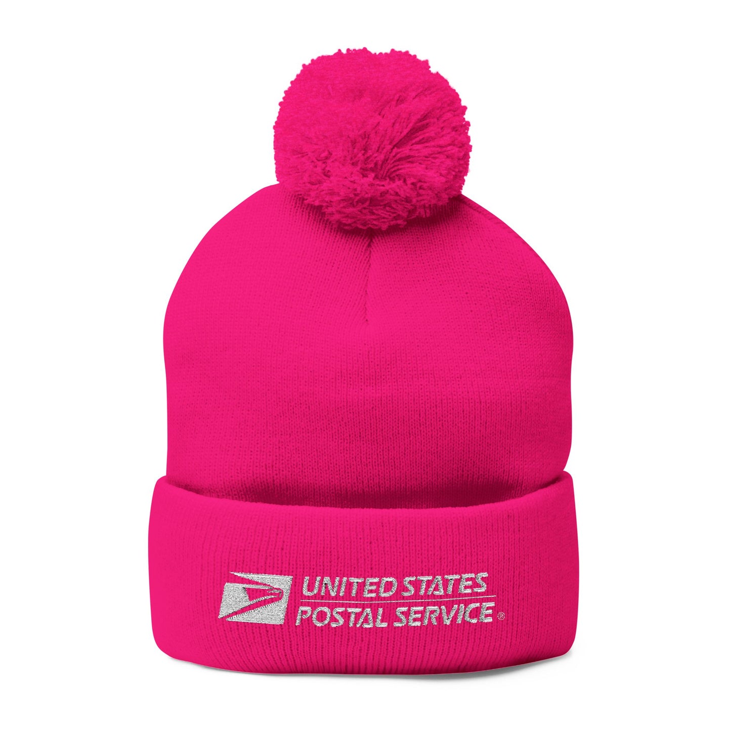 USPS Embroidered White Print Pom-Pom Beanie/Skully