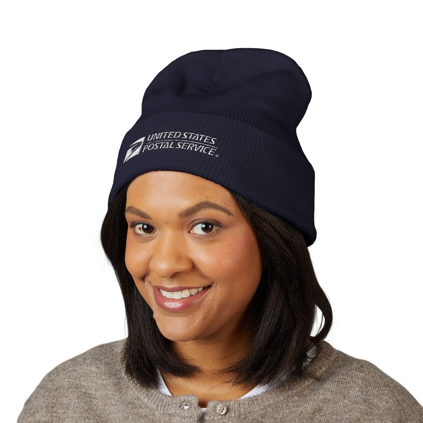USPS Embroidered White Print Cuffed Beanie/Skully
