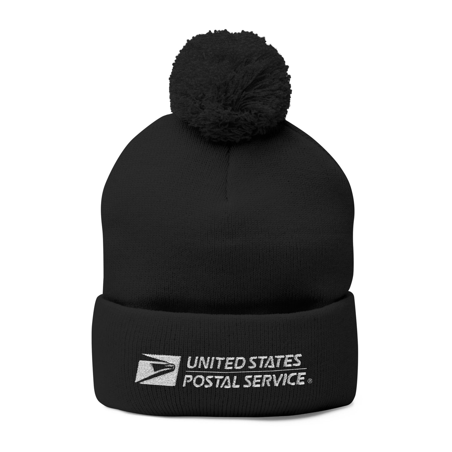 USPS Embroidered White Print Pom-Pom Beanie/Skully