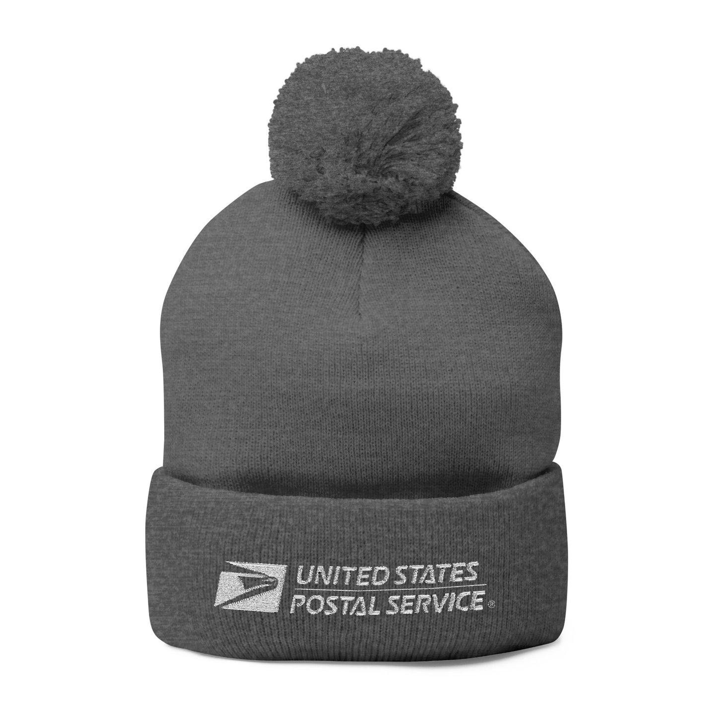 USPS Embroidered White Print Pom-Pom Beanie/Skully
