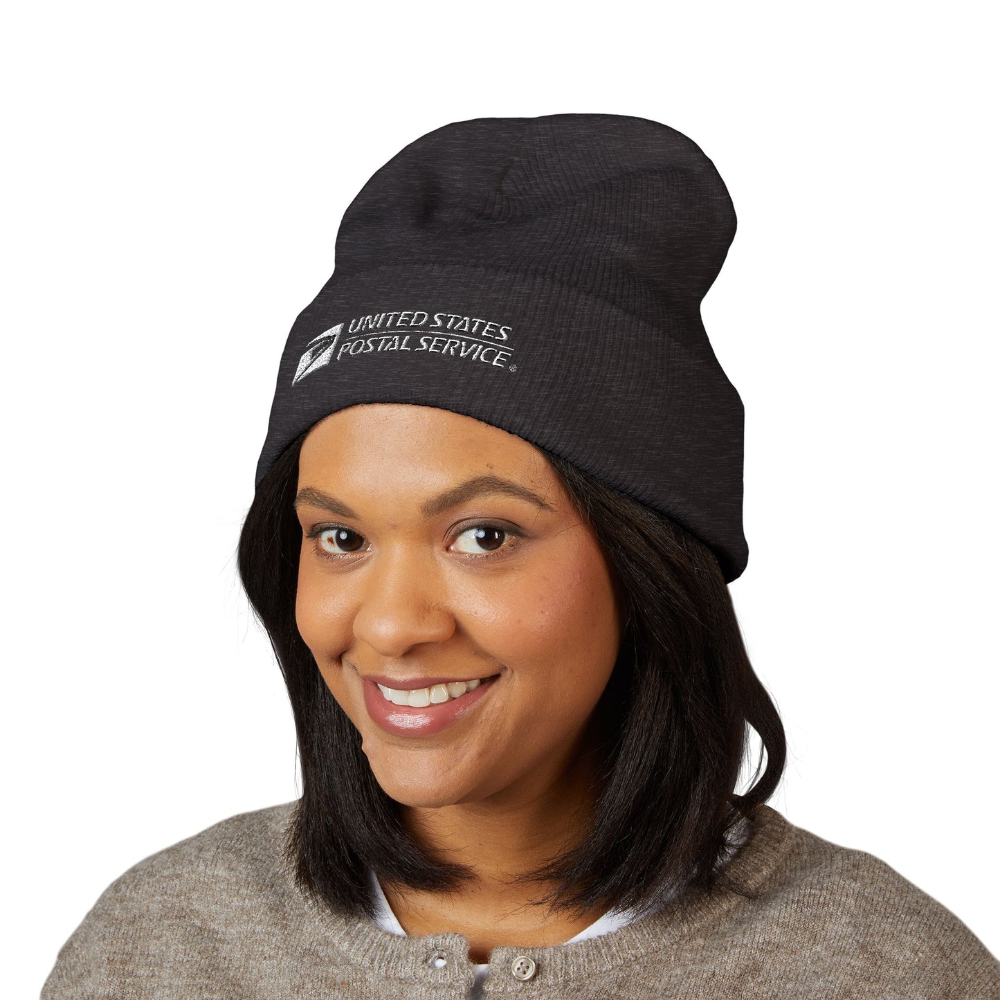 USPS Embroidered White Print Cuffed Beanie/Skully