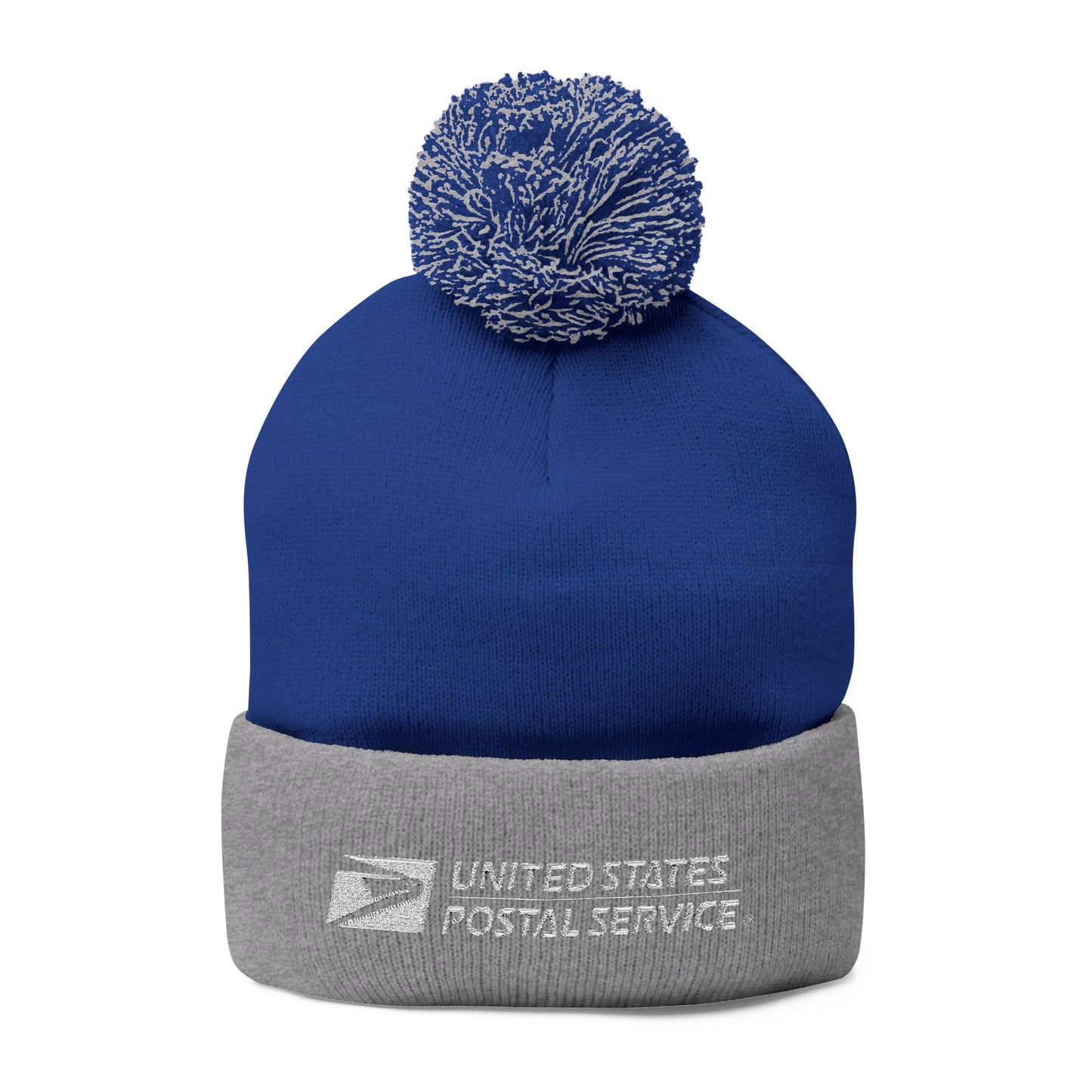 USPS Embroidered White Print Pom-Pom Beanie/Skully